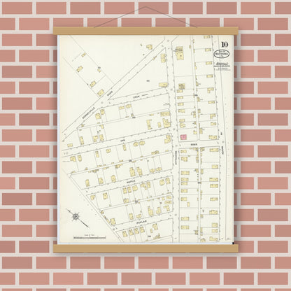 Old map wall art mockup — magnetic wood frame on brick wall — Sanborn Fire Insurance Map from Natrona, Allegheny County, Pennsylvania (1912), Sheet #0010