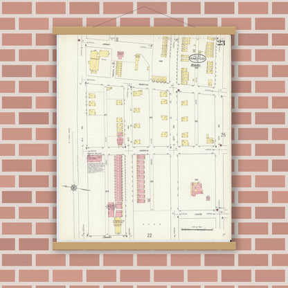 Old map wall art mockup — magnetic wood frame on brick wall — Sanborn Fire Insurance Map from Homestead, Allegheny County, Pennsylvania (1913), Sheet #0023