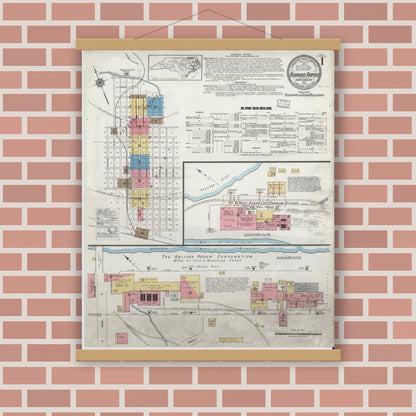 Old map wall art mockup — magnetic wood frame on brick wall — Sanborn Fire Insurance Map from Roanoke Rapids, Halifax County, North Carolina (1919) - Complete Map Set