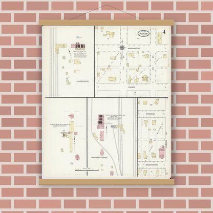 Old map wall art mockup — magnetic wood frame on brick wall — Sanborn Fire Insurance Map from Auburn, Sangamon County, Illinois (1914), Sheet #0004