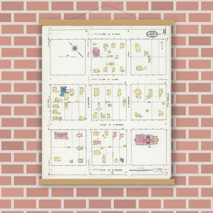 Old map wall art mockup — magnetic wood frame on brick wall — Sanborn Fire Insurance Map from Lake City, Wabasha County, Minnesota (1921), Sheet #0008
