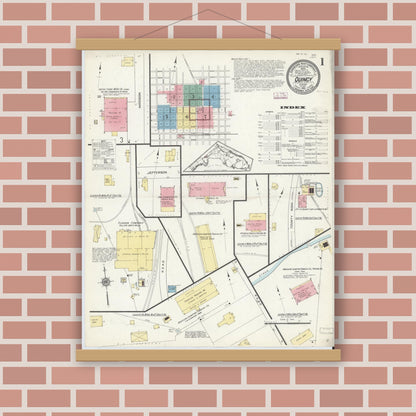 Old map wall art mockup — magnetic wood frame on brick wall — Sanborn Fire Insurance Map from Quincy, Gadsden County, Florida (1913) - Complete Map Set