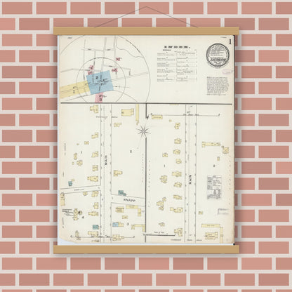 Old map wall art mockup — magnetic wood frame on brick wall — Sanborn Fire Insurance Map from Sherburne, Chenango County, New York (1887), Sheet #0001
