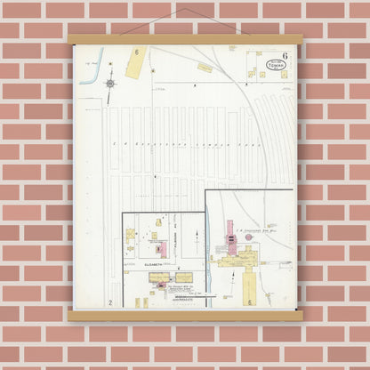 Old map wall art mockup — magnetic wood frame on brick wall — Sanborn Fire Insurance Map from Tomah, Monroe County, Wisconsin (1912), Sheet #0006