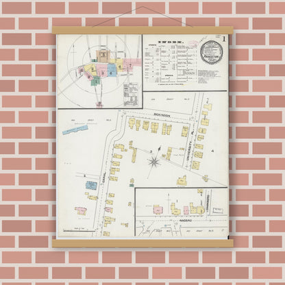 Old map wall art mockup — magnetic wood frame on brick wall — Sanborn Fire Insurance Map from Princeton, Mercer County, New Jersey (1890) - Complete Map Set