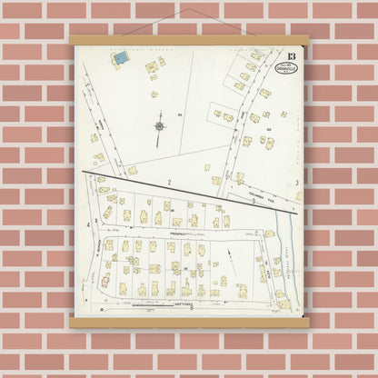 Old map wall art mockup — magnetic wood frame on brick wall — Sanborn Fire Insurance Map from Granville, Washington County, New York (1912), Sheet #0013