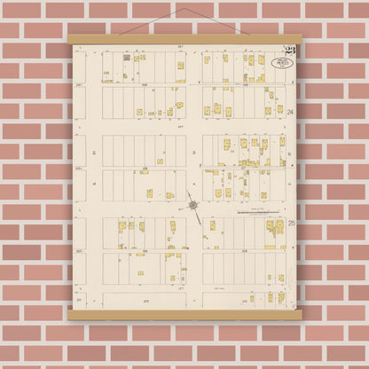 Old map wall art mockup — magnetic wood frame on brick wall — Sanborn Fire Insurance Map from Merced, Merced County, California (1922), Sheet #0023
