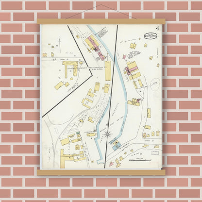 Old map wall art mockup — magnetic wood frame on brick wall — Sanborn Fire Insurance Map from Whitehall, Washington County, New York (1896), Sheet #0004