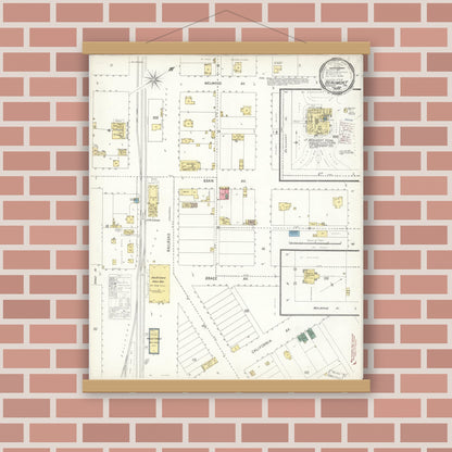 Old map wall art mockup — magnetic wood frame on brick wall — Sanborn Fire Insurance Map from Beaumont, Riverside County, California (1900), Sheet #0001