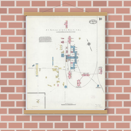 Old map wall art mockup — magnetic wood frame on brick wall — Sanborn Fire Insurance Map from Saint Peter, Nicollet County, Minnesota (1914), Sheet #0010