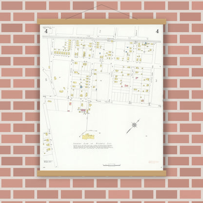 Old map wall art mockup — magnetic wood frame on brick wall — Sanborn Fire Insurance Map from Northfield, Atlantic County, New Jersey (1933), Sheet #0004