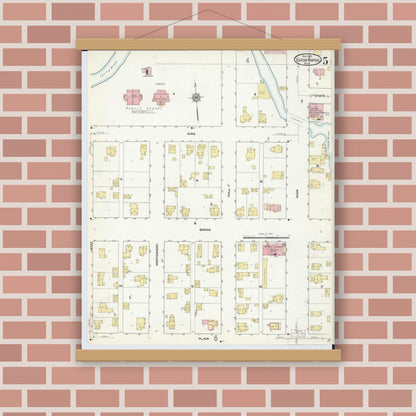 Old map wall art mockup — magnetic wood frame on brick wall — Sanborn Fire Insurance Map from Eaton Rapids, Eaton County, Michigan (1911), Sheet #0005