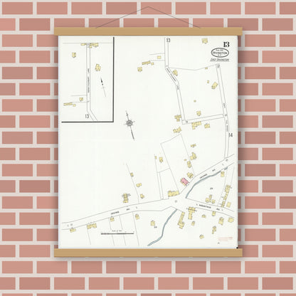 Old map wall art mockup — magnetic wood frame on brick wall — Sanborn Fire Insurance Map from Irvington, Westchester County, New York (1912), Sheet #0013