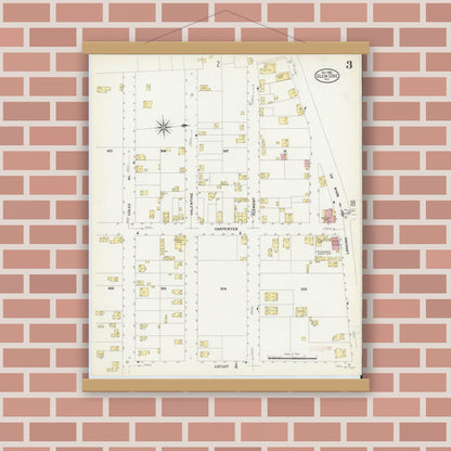 Old map wall art mockup — magnetic wood frame on brick wall — Sanborn Fire Insurance Map from Glen Cove, Nassau County, New York (1908), Sheet #0003