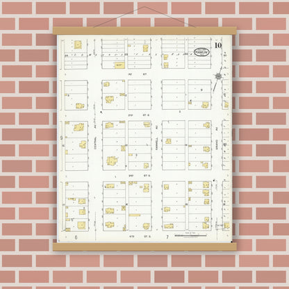 Old map wall art mockup — magnetic wood frame on brick wall — Sanborn Fire Insurance Map from Hamlin, Jones County, Texas (1919), Sheet #0010
