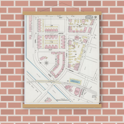Old map wall art mockup — magnetic wood frame on brick wall — Sanborn Fire Insurance Map from Holyoke, Hampden County, Massachusetts (1889), Sheet #0009