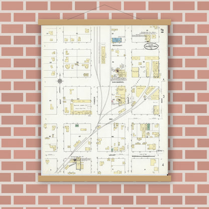 Old map wall art mockup — magnetic wood frame on brick wall — Sanborn Fire Insurance Map from Georgetown, Williamson County, Texas (1910), Sheet #0002