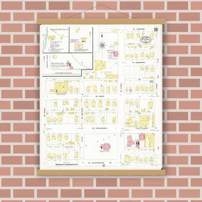 Old map wall art mockup — magnetic wood frame on brick wall — Sanborn Fire Insurance Map from Red Oak, Montgomery County, Iowa (1908), Sheet #0011