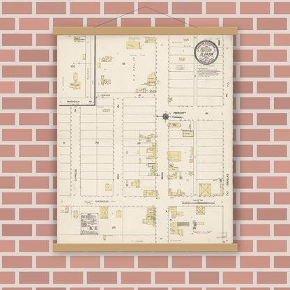 Old map wall art mockup — magnetic wood frame on brick wall — Sanborn Fire Insurance Map from El Cajon, San Diego County, California (1911) - Complete Map Set