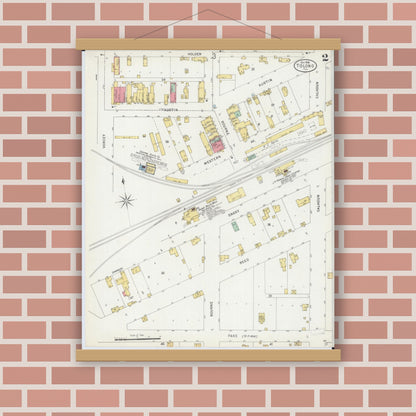 Old map wall art mockup — magnetic wood frame on brick wall — Sanborn Fire Insurance Map from Tolono, Champaign County, Illinois (1898), Sheet #0002