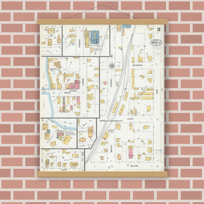 Old map wall art mockup — magnetic wood frame on brick wall — Sanborn Fire Insurance Map from Mayville, Dodge County, Wisconsin (1900), Sheet #0003