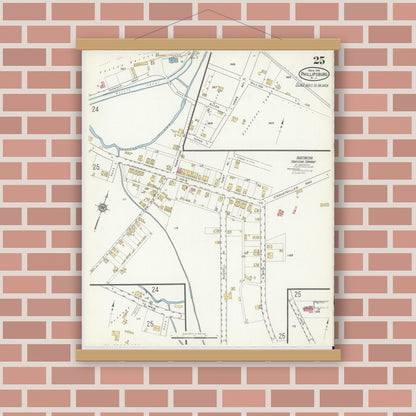 Old map wall art mockup — magnetic wood frame on brick wall — Sanborn Fire Insurance Map from Phillipsburg, Warren County, New Jersey (1916), Sheet #0025