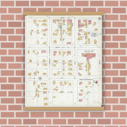Old map wall art mockup — magnetic wood frame on brick wall — Sanborn Fire Insurance Map from Oxford, Butler County, Ohio (1899), Sheet #0003