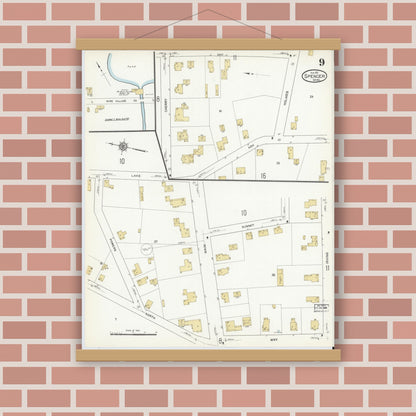 Old map wall art mockup — magnetic wood frame on brick wall — Sanborn Fire Insurance Map from Spencer, Worcester County, Massachusetts (1912), Sheet #0009