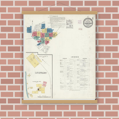 Old map wall art mockup — magnetic wood frame on brick wall — Sanborn Fire Insurance Map from Canonsburg, Washington County, Pennsylvania (1907) - Complete Map Set
