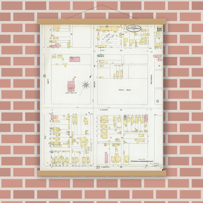 Old map wall art mockup — magnetic wood frame on brick wall — Sanborn Fire Insurance Map from Jeffersonville, Clark County, Indiana (1898), Sheet #0018