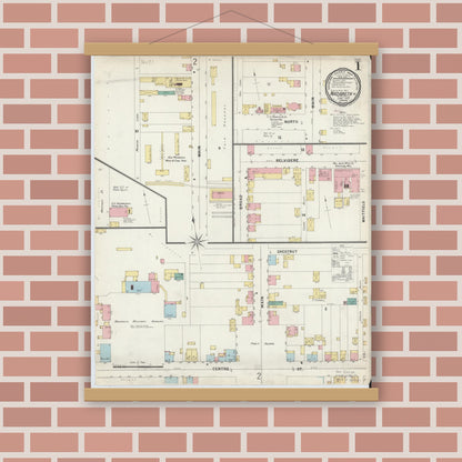 Old map wall art mockup — magnetic wood frame on brick wall — Sanborn Fire Insurance Map from Nazareth, Northampton County, Pennsylvania (1897) - Complete Map Set