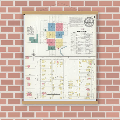Old map wall art mockup — magnetic wood frame on brick wall — Sanborn Fire Insurance Map from Upper Sandusky, Wyandot County, Ohio (1911) - Complete Map Set