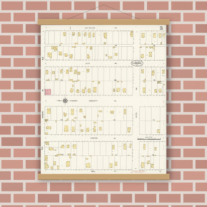 Old map wall art mockup — magnetic wood frame on brick wall — Sanborn Fire Insurance Map from Florence, Los Angeles County, California (1913), Sheet #0003