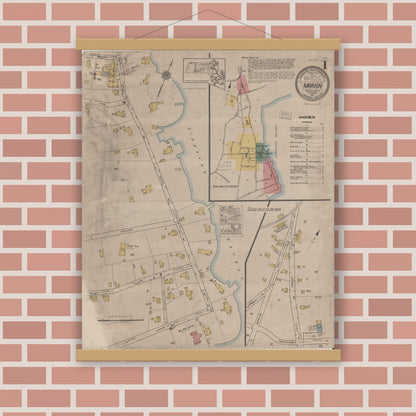 Old map wall art mockup — magnetic wood frame on brick wall — Sanborn Fire Insurance Map from Marion, Plymouth County, Massachusetts (1921), Sheet #0001