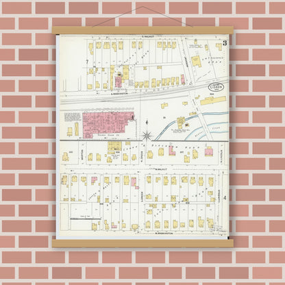 Old map wall art mockup — magnetic wood frame on brick wall — Sanborn Fire Insurance Map from Lisbon, Columbiana County, Ohio (1903), Sheet #0003