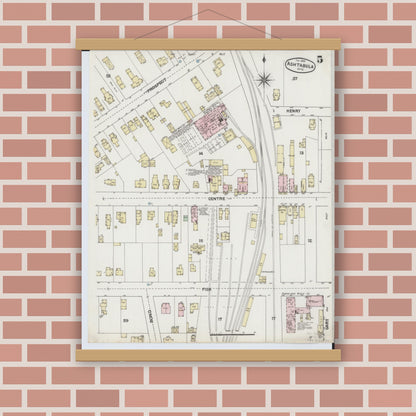 Old map wall art mockup — magnetic wood frame on brick wall — Sanborn Fire Insurance Map from Ashtabula, Ashtabula County, Ohio (1889), Sheet #0005