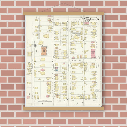 Old map wall art mockup — magnetic wood frame on brick wall — Sanborn Fire Insurance Map from Tyrone, Blair County, Pennsylvania (1911), Sheet #0005