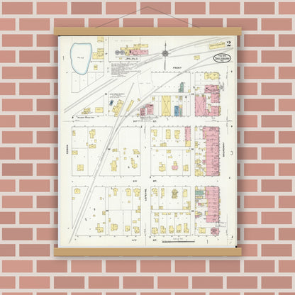 Old map wall art mockup — magnetic wood frame on brick wall — Sanborn Fire Insurance Map from Salisbury, Chariton County, Missouri (1910), Sheet #0002
