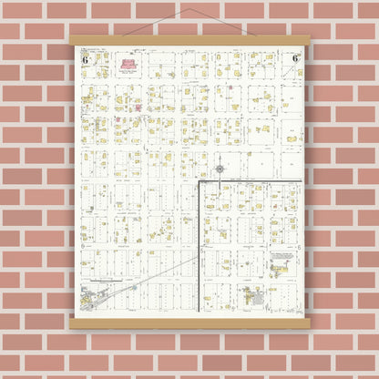 Old map wall art mockup — magnetic wood frame on brick wall — Sanborn Fire Insurance Map from Henrietta, Clay County, Texas (1934), Sheet #0006
