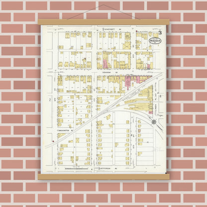 Old map wall art mockup — magnetic wood frame on brick wall — Sanborn Fire Insurance Map from Windber, Somerset County, Pennsylvania (1916), Sheet #0003