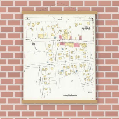 Old map wall art mockup — magnetic wood frame on brick wall — Sanborn Fire Insurance Map from Port Washington, Nassau County, New York (1925), Sheet #0007