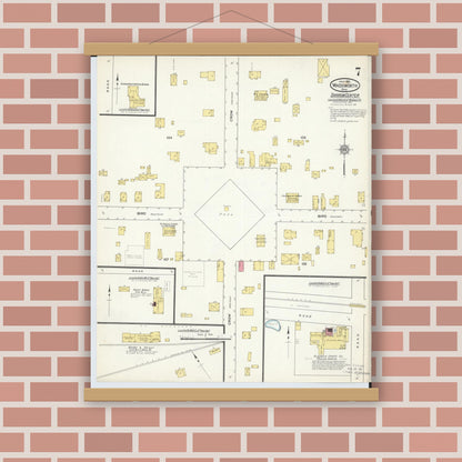 Old map wall art mockup — magnetic wood frame on brick wall — Sanborn Fire Insurance Map from Wadsworth, Medina County, Ohio (1913), Sheet #0007