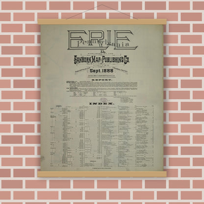 Old map wall art mockup — magnetic wood frame on brick wall — Sanborn Fire Insurance Map from Erie, Erie County, Pennsylvania (1888), Sheet #0001