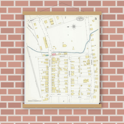 Old map wall art mockup — magnetic wood frame on brick wall — Sanborn Fire Insurance Map from Glen Lyon, Luzerne County, Pennsylvania (1907), Sheet #0003