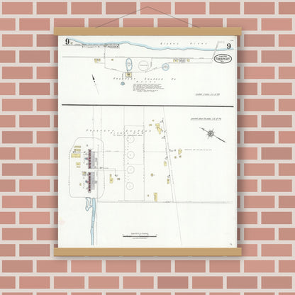 Old map wall art mockup — magnetic wood frame on brick wall — Sanborn Fire Insurance Map from Freeport, Brazoria County, Texas (1926), Sheet #0009