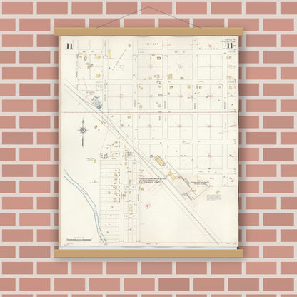 Old map wall art mockup — magnetic wood frame on brick wall — Sanborn Fire Insurance Map from Snyder, Scurry County, Texas (1942), Sheet #0011