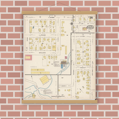 Old map wall art mockup — magnetic wood frame on brick wall — Sanborn Fire Insurance Map from Dowagiac, Cass County, Michigan (1922), Sheet #0016