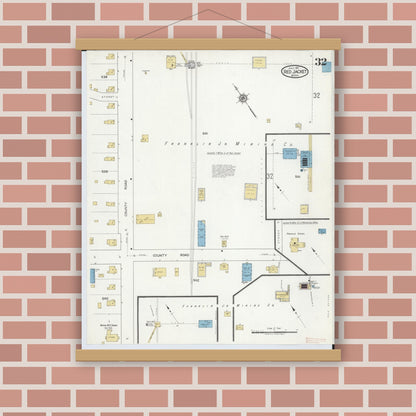 Old map wall art mockup — magnetic wood frame on brick wall — Sanborn Fire Insurance Map from Red Jacket, Houghton County, Michigan (1917), Sheet #0032