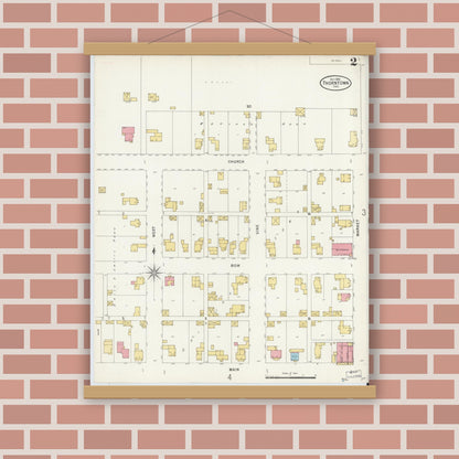 Old map wall art mockup — magnetic wood frame on brick wall — Sanborn Fire Insurance Map from Thorntown, Boone County, Indiana (1898), Sheet #0002