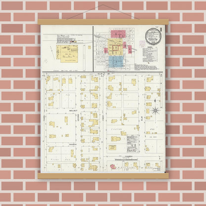 Old map wall art mockup — magnetic wood frame on brick wall — Sanborn Fire Insurance Map from Pierceton, Kosciusko County, Indiana (1901) - Complete Map Set
